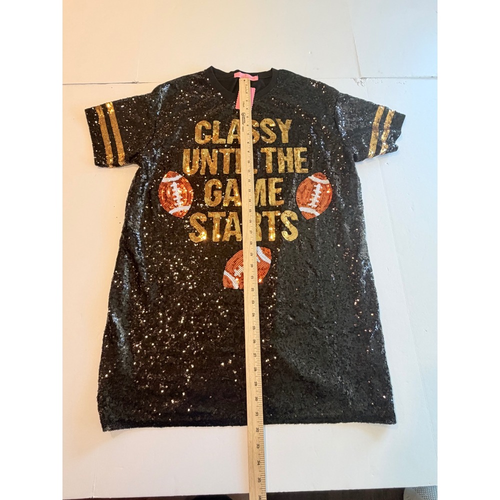 Simply Southern Classy Until The Game Starts Sequin Football T-Shirt Dress L/XL - Picture 4 of 8